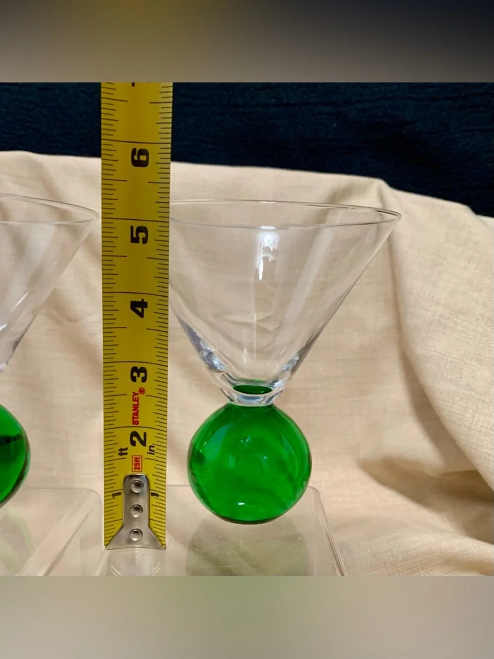 🔍Vintage Martini Glasses Green Ball Stem Cocktail Glasses (2) Mid-Century Style